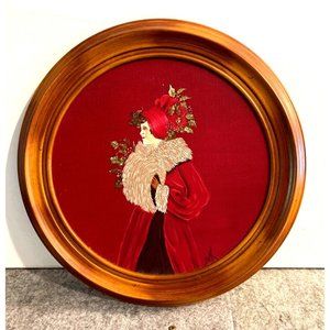Vintage Beautiful Lady in Christmas Outerwear , Hand painted piece 13 inches rou